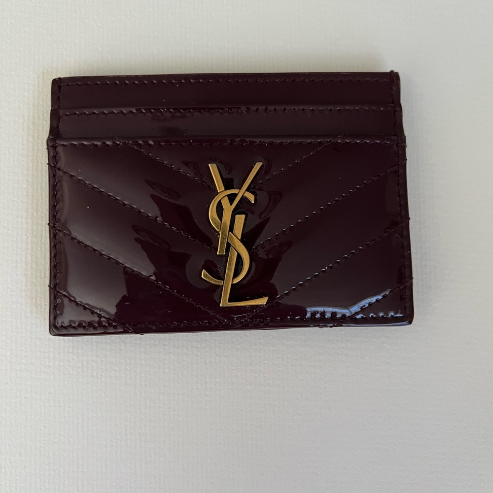 Saint Laurent Burgundy Card Holder with Gold Logo